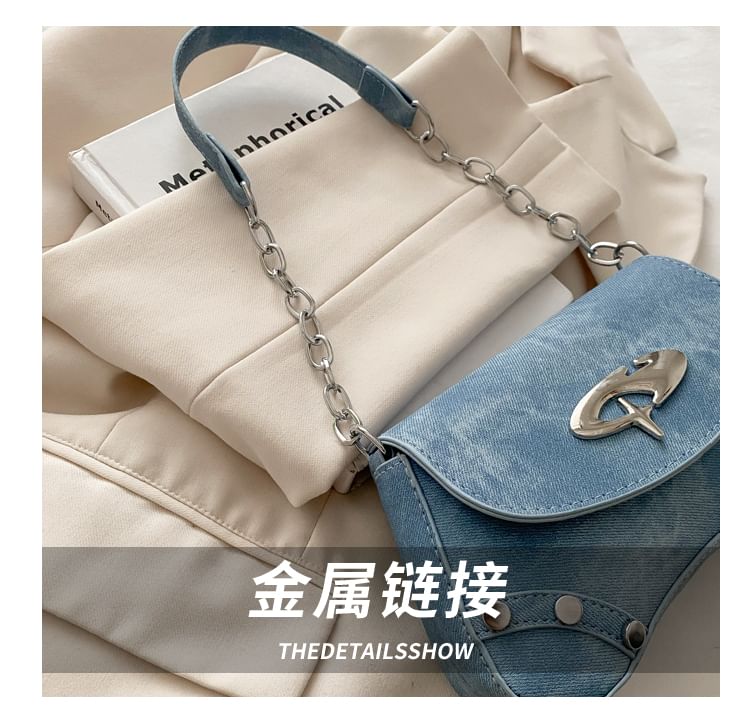 Studded Faux Leather Flap Shoulder Bag