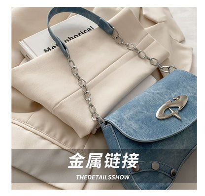 Studded Faux Leather Flap Shoulder Bag