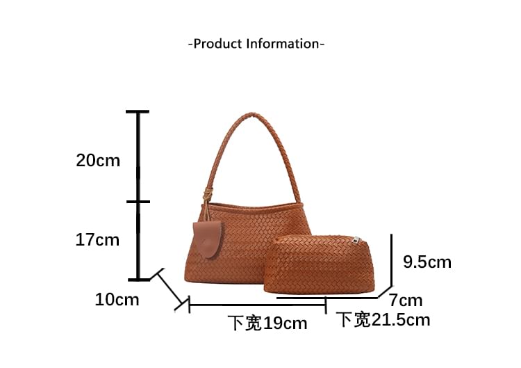 Set: Plain Woven Faux Leather Shoulder Bag + Pouch