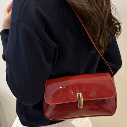 Plain Patent Leather Flap Shoulder Bag