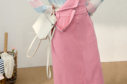 Star Embroidered Loose Fit Overalls / Midi A-Line Overall Dress /  Long-Sleeve Boat Neck T-Shirt / Crew Neck Color Block Sweater