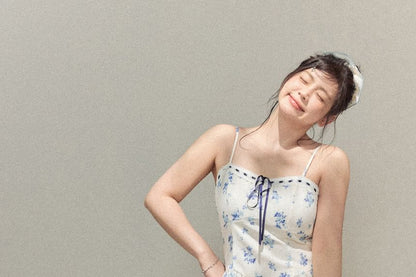 Plus Size Spaghetti Strap Floral Mini A-Line Dress /  Plain Cardigan