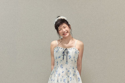 Plus Size Spaghetti Strap Floral Mini A-Line Dress /  Plain Cardigan