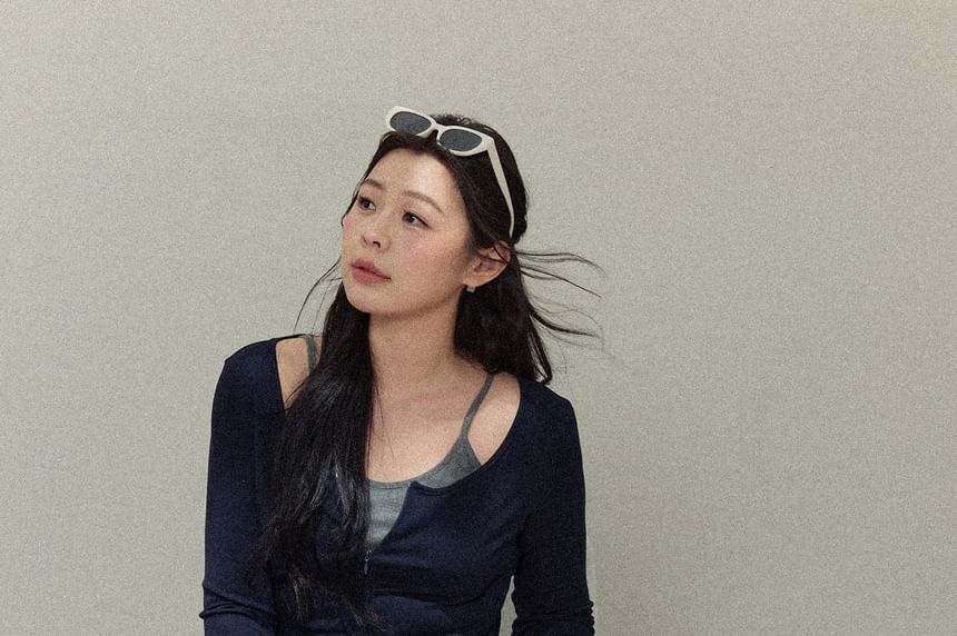 Plus Size Long-Sleeve Mock Two Piece Tee / High Rise Plain Wide Leg Pants