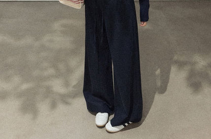 Plus Size Long-Sleeve Mock Two Piece Tee / High Rise Plain Wide Leg Pants