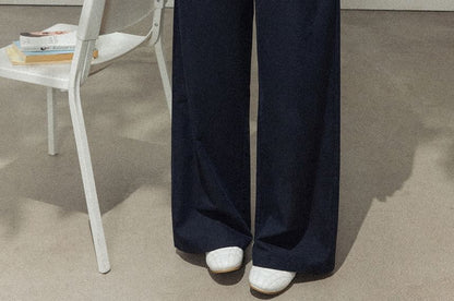 Plus Size Long-Sleeve Mock Two Piece Tee / High Rise Plain Wide Leg Pants