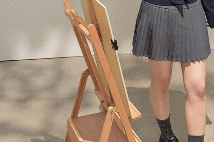 Plus Size Long-Sleeve Off Shoulder Plain Top / High Waist Mini Plain Skirt