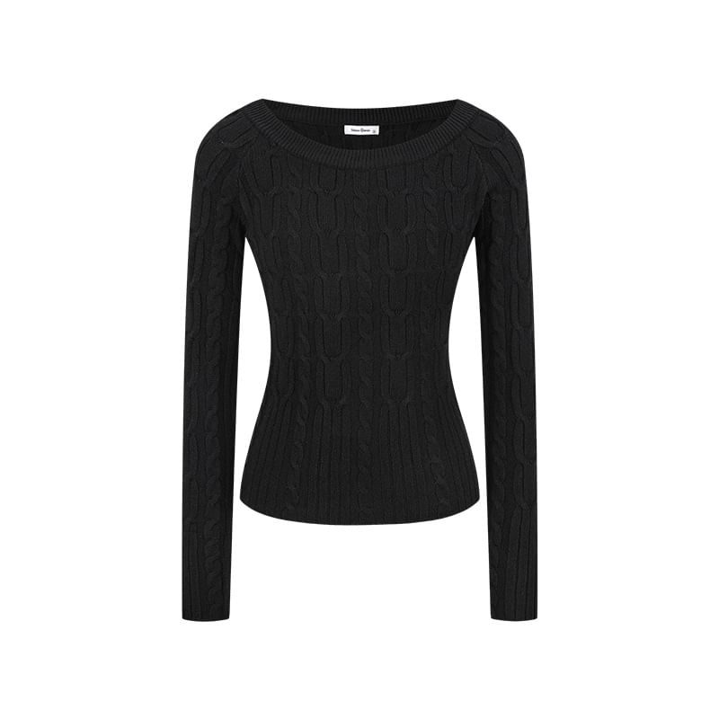 Slim-Fit Cable-Knit Top with Cold-Shoulder Long Sleeves