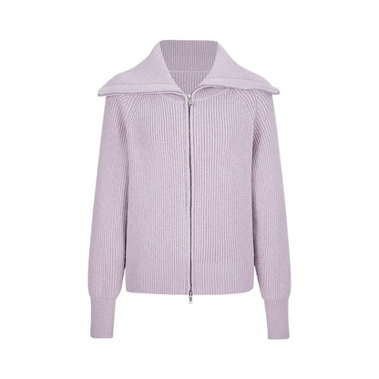 Long Sleeve Collared Plain Zip-Up Cardigan