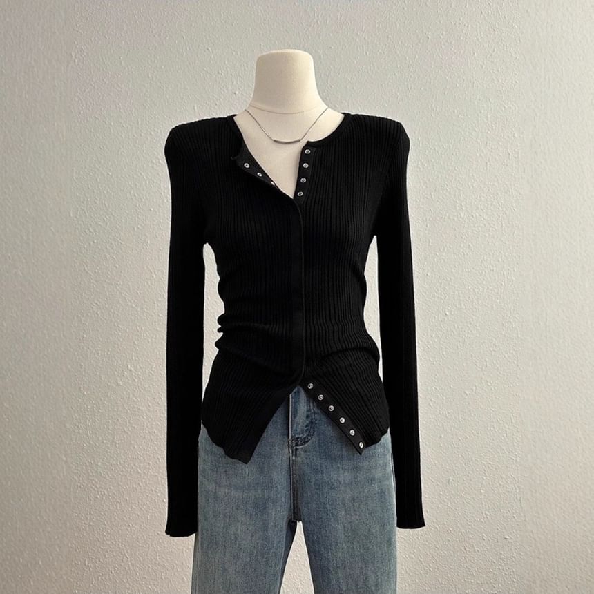 Long Sleeve Scoop Neck Plain Slim-Fit Cardigan