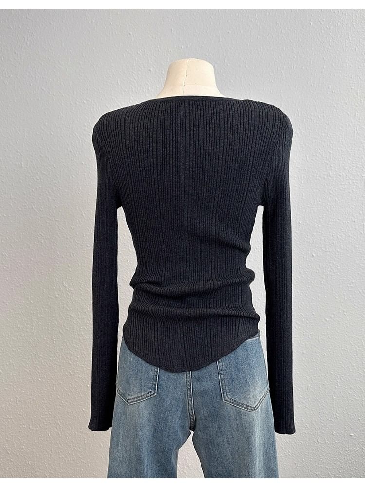 Long Sleeve Scoop Neck Plain Slim-Fit Cardigan