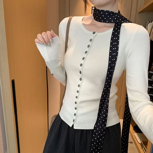 Long Sleeve V-Neck Plain Slim-Fit Cardigan
