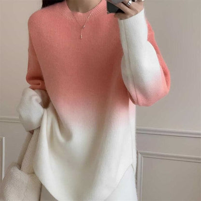 Crew Neck Sweater with Gradient Scoop Hem