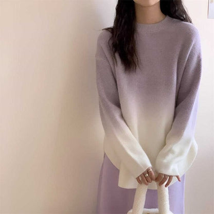 Crew Neck Sweater with Gradient Scoop Hem