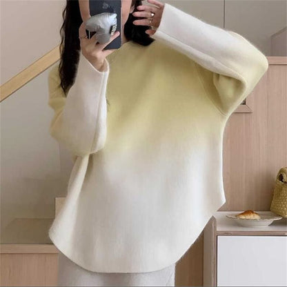Crew Neck Sweater with Gradient Scoop Hem