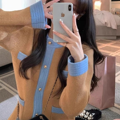 Round Neck Two Tone Cardigan