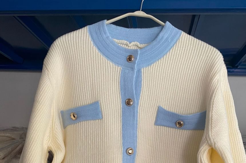 Round Neck Two Tone Cardigan