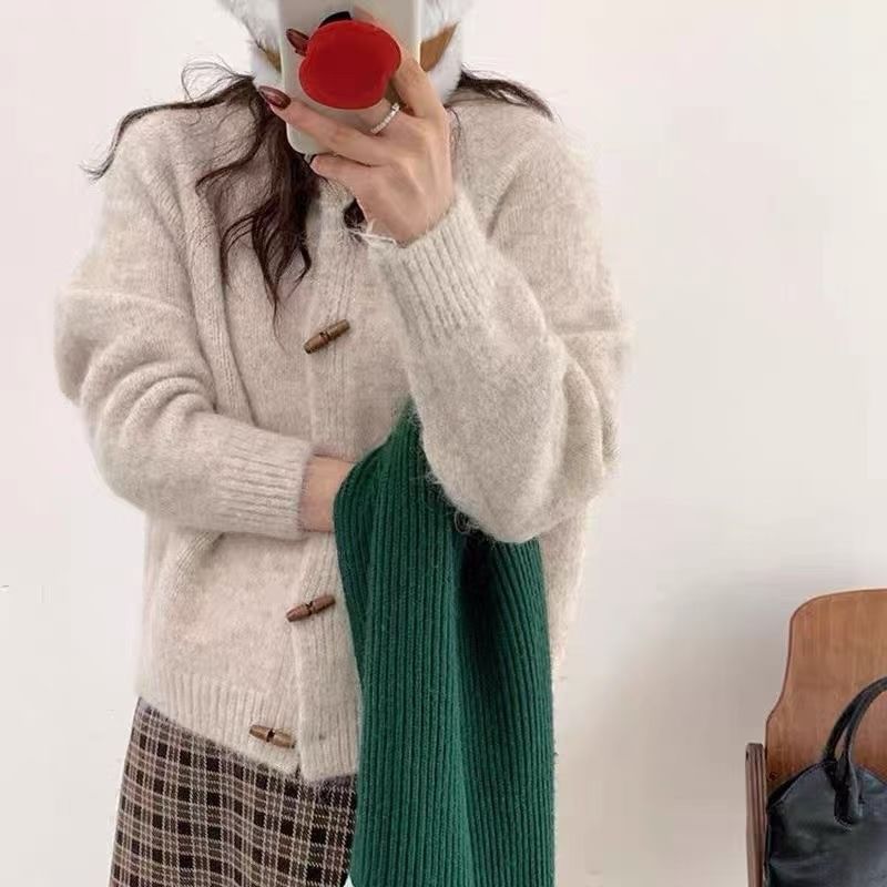 Round Neck Melange Toggle Cardigan