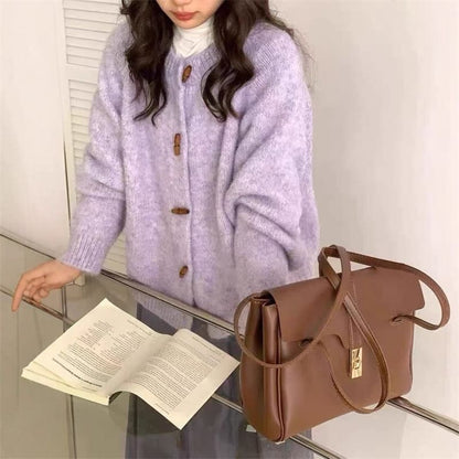 Round Neck Melange Toggle Cardigan
