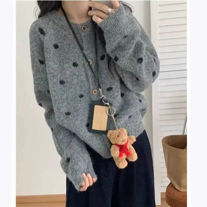 Round Neck Dotted Cardigan