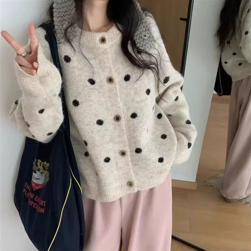 Round Neck Dotted Cardigan