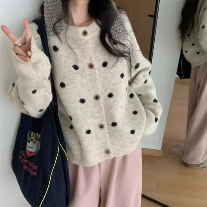 Round Neck Dotted Cardigan