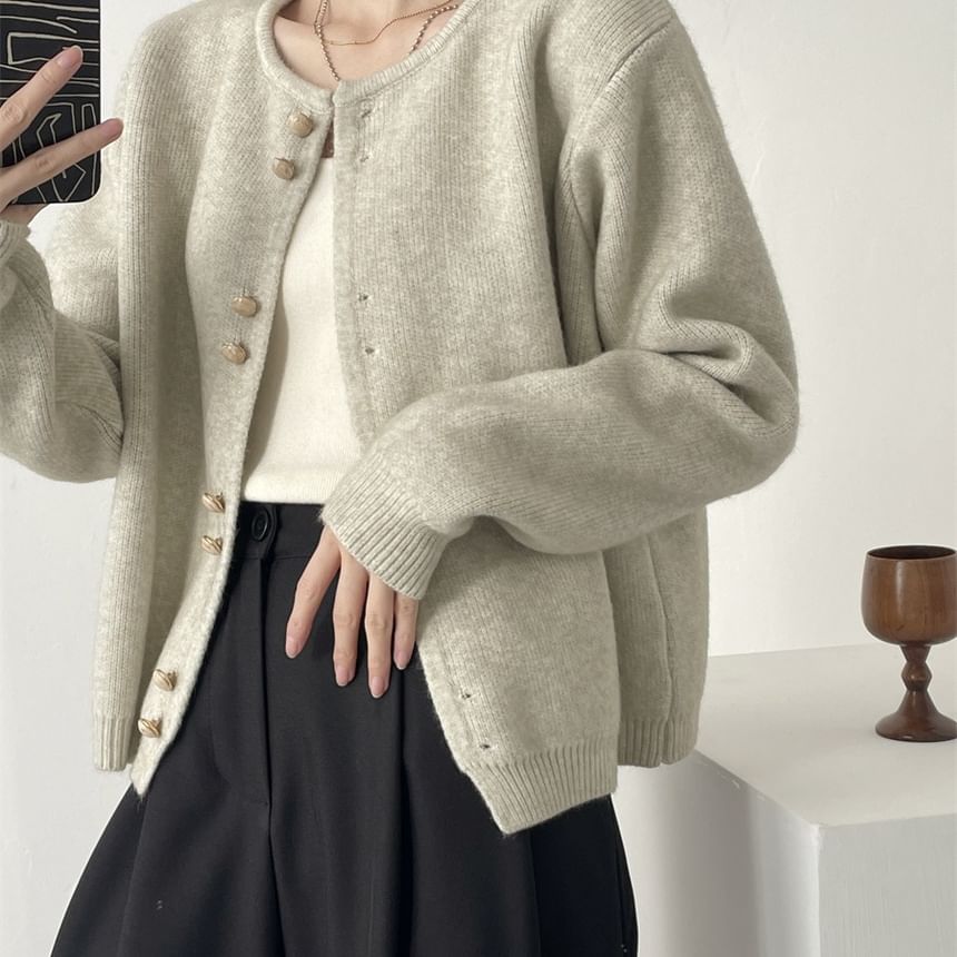 Button-Up Plain Cardigan