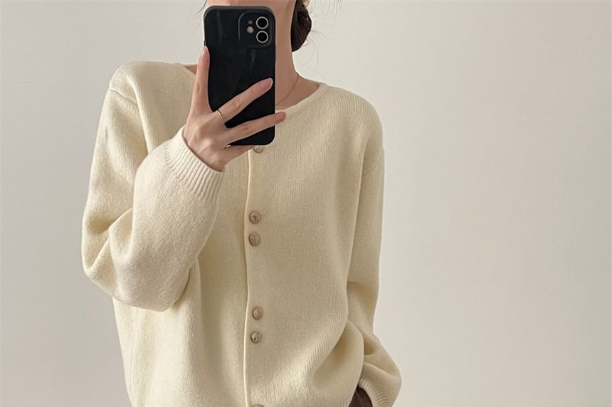 Button-Up Plain Cardigan