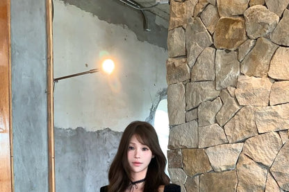 Plain Crop Cardigan / Sleeveless Lace Mini A-Line Dress