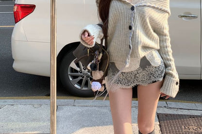 Sleeveless Lace Mini Dress / Plain Crop Cardigan