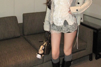 Sleeveless Lace Mini Dress / Plain Crop Cardigan
