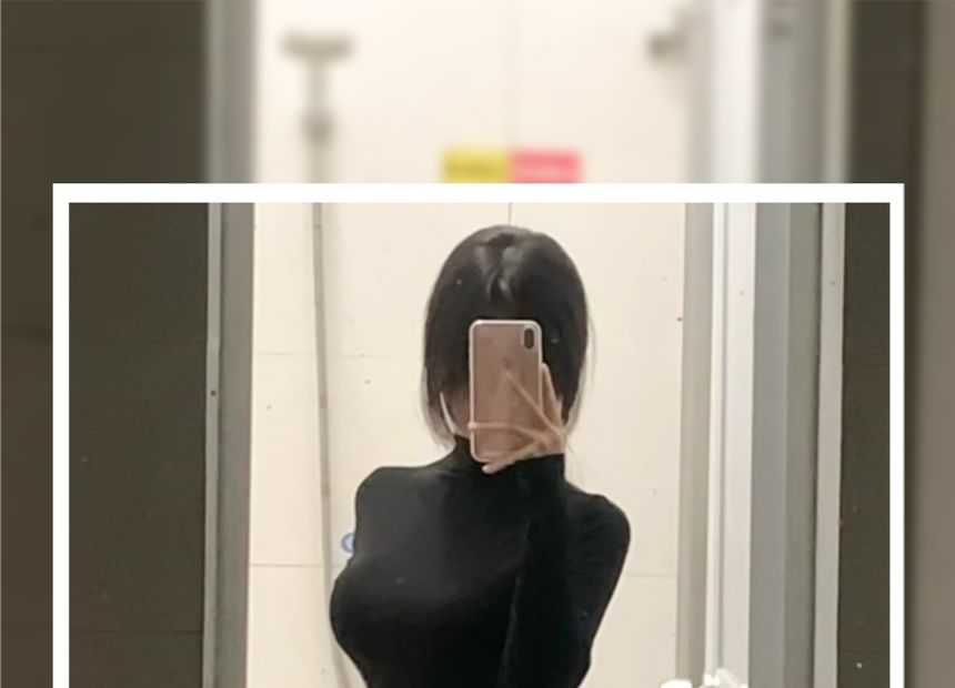 Mock-Neck Solid Long-Sleeve T-Shirt