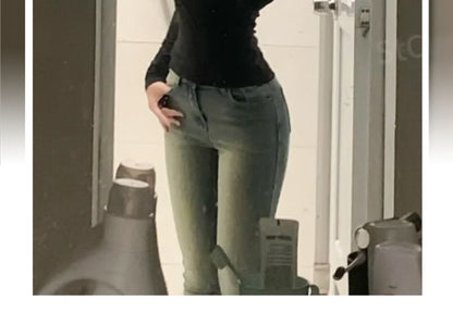 Mock-Neck Solid Long-Sleeve T-Shirt