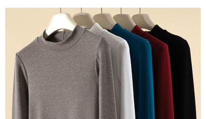 Mock-Neck Solid Long-Sleeve T-Shirt