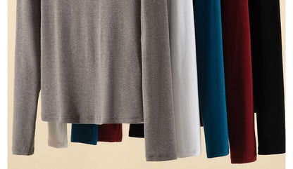 Mock-Neck Solid Long-Sleeve T-Shirt