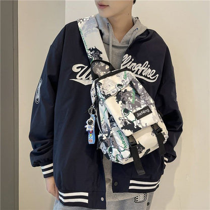 Camo Print Multi-Pocket Sling Bag
