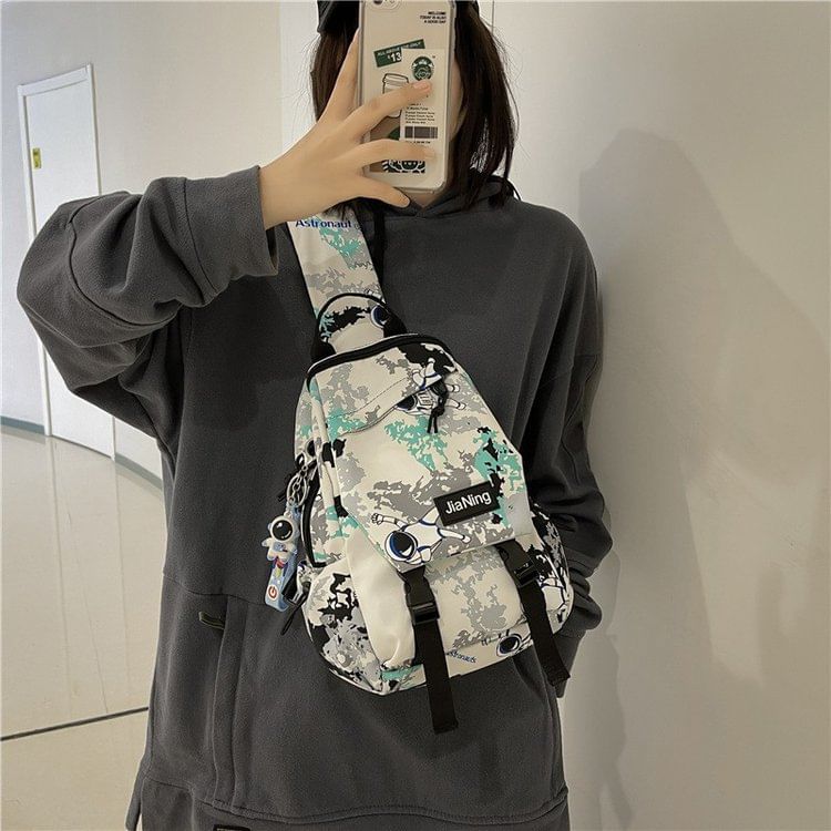Camo Print Multi-Pocket Sling Bag