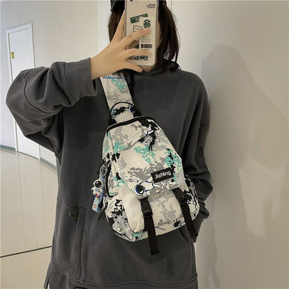 Camo Print Multi-Pocket Sling Bag