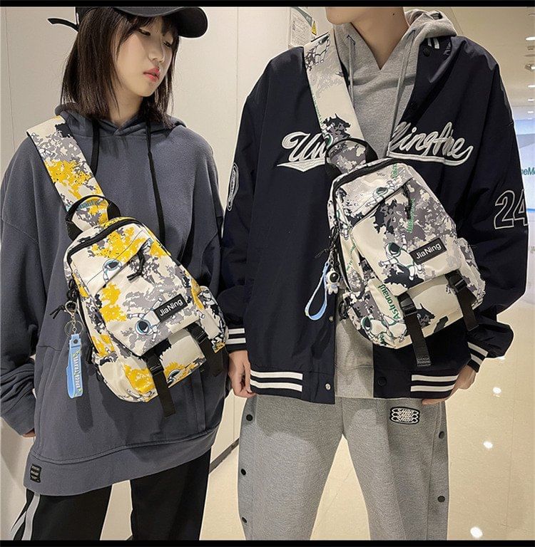 Camo Print Multi-Pocket Sling Bag