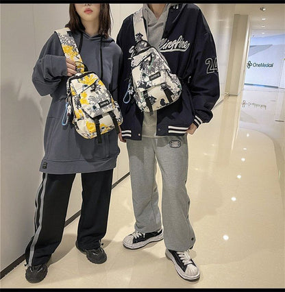 Camo Print Multi-Pocket Sling Bag