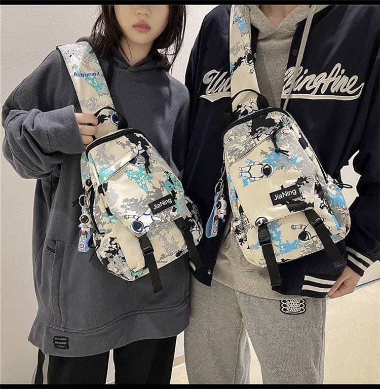 Camo Print Multi-Pocket Sling Bag