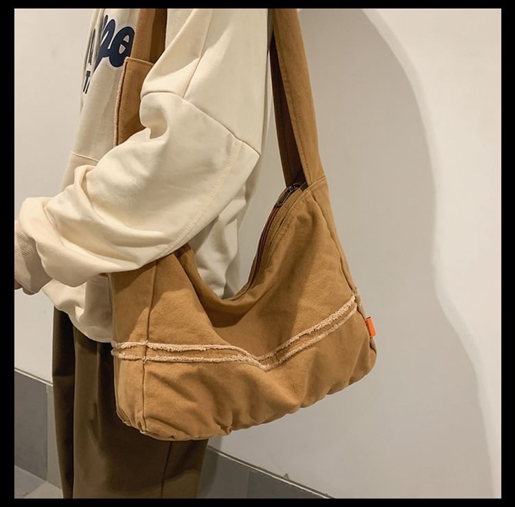 Frayed Trim Crossbody Bag