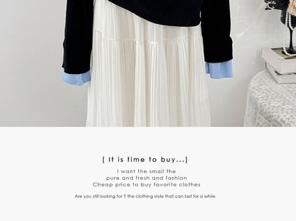 Long Sleeve Ribbed Knit Top with Mock Two-Piece Paneling
