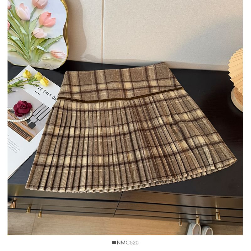 Plaid Pleated Mini Skirt - High Waist A-Line