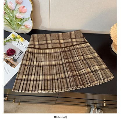 Plaid Pleated Mini Skirt - High Waist A-Line