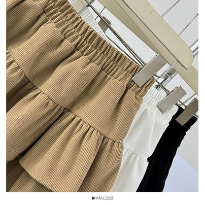 Lace-Trim Layered Mini Skirt - High Waist A-Line