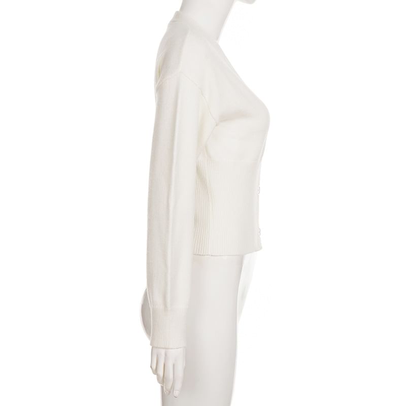 Button-Up Plain Crop Cardigan