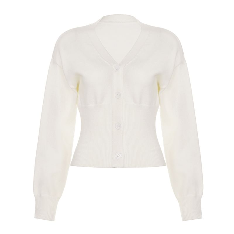 Button-Up Plain Crop Cardigan