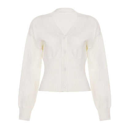 Button-Up Plain Crop Cardigan
