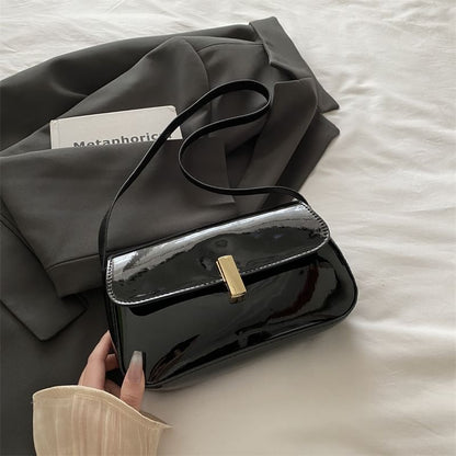 Plain Patent Leather Flap Shoulder Bag